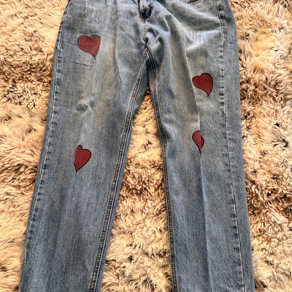 Heart-Embellished Blue Jeans